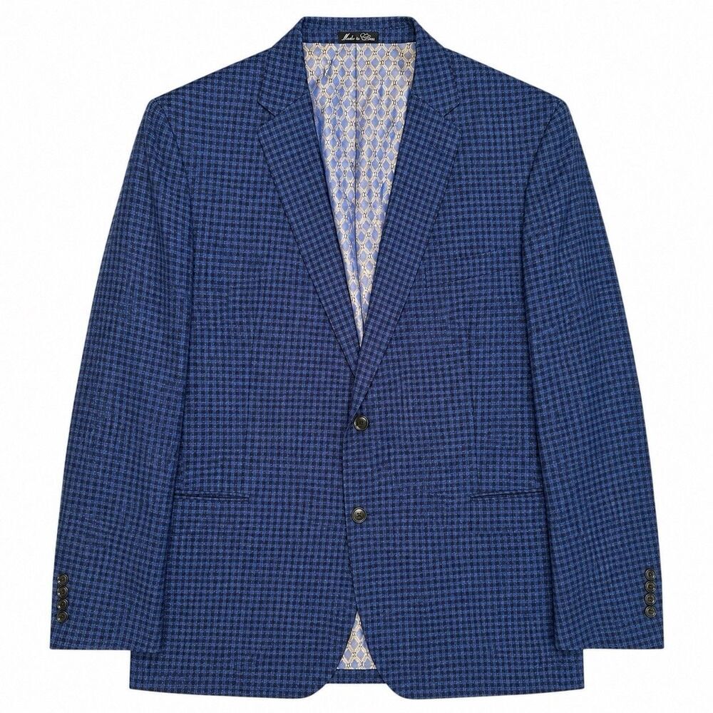 Lucca Reda 1865 100% Wool Blue Micro Gingham Check Men’s Blazer Sport Coat 50R